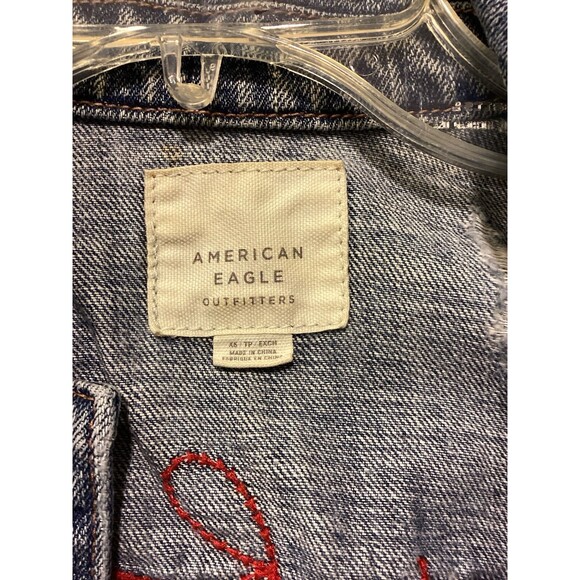 American Eagle Distressed "Just for Fun" Embroidered Denim Jacket Size S - Picture 6 of 12